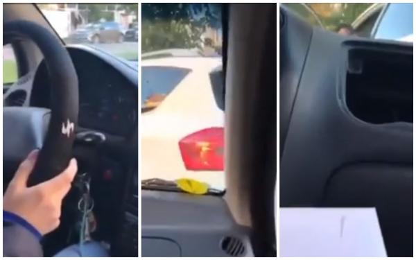 Șoferiță cu carnet de câteva ore, accident în Reșița: ”Am intrat în ăsta! Carina, mi se face rău!”  [Video]