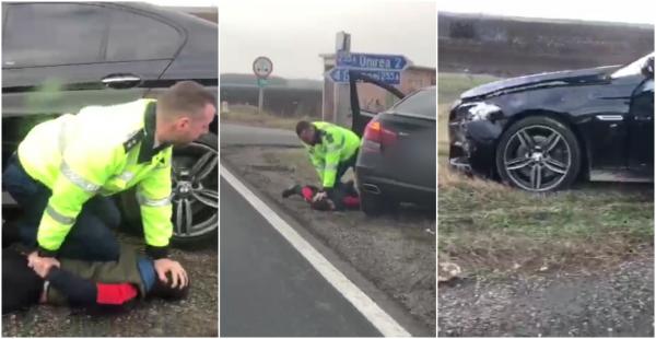 Băiat de 15 ani, imobilizat de polițiști după ce a fugit de la locul unui accident cu un BMW furat. Minorul era și beat
