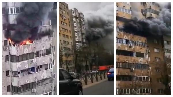 Imagini de la stingerea unui incendiu uriaș într-un bloc din Colentina. Scandal după intervenția pompierilor
