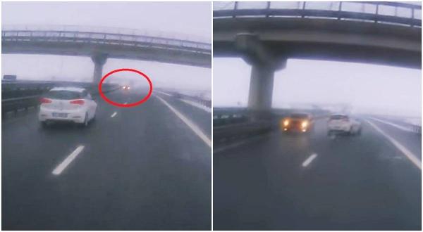 Şofer "kamikaze" pe autostrada A3 Gilău –Turda. Momentul şocant, filmat cu o cameră de bord