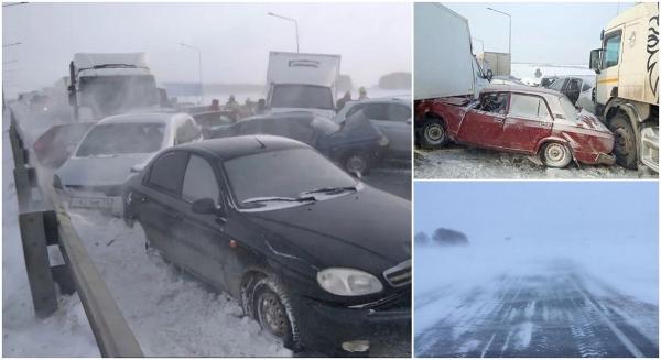 Zeci de maşini s-au ciocnit pe o distanță de 2 kilometri, pe o autostradă îngheţată din Rusia