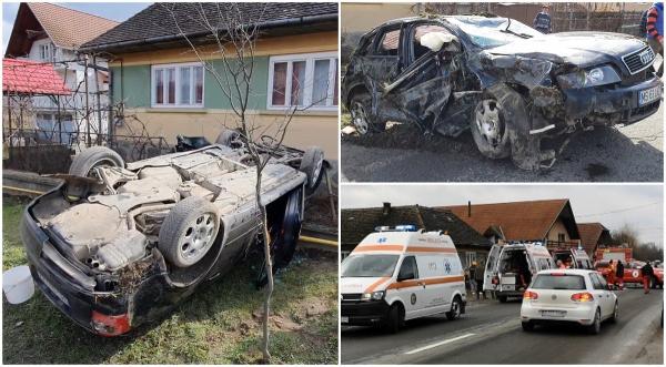 Bebeluş de 6 luni, aruncat din maşină după un accident cumplit. Copilașul şi alţi trei tineri s-au răsturnat cu un Audi pe un drum din Mureş