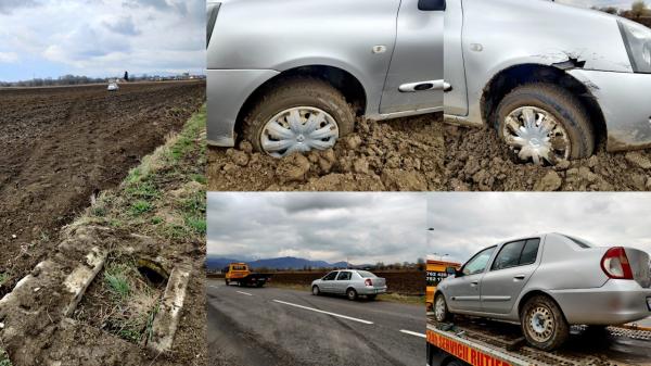 La un pas de tragedie. Un bărbat din Braşov a ajuns în şant din cauza unui alt şofer