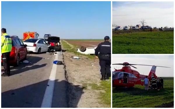 Accident cumplit cu trei mașini, la Vităneşti, în județul Teleorman. Un copil de 2 ani a fost preluat de elicopterul SMURD