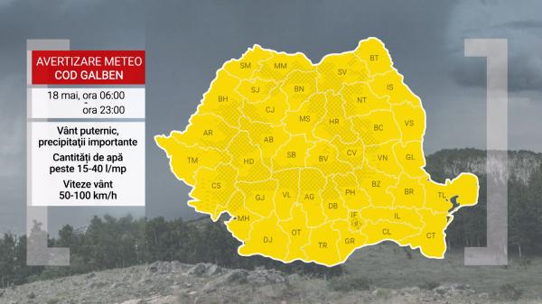 Avertizare de vreme rea: Furtunile se extind în toată țara, vântul ar putea atinge 60 de km/h la rafală în București