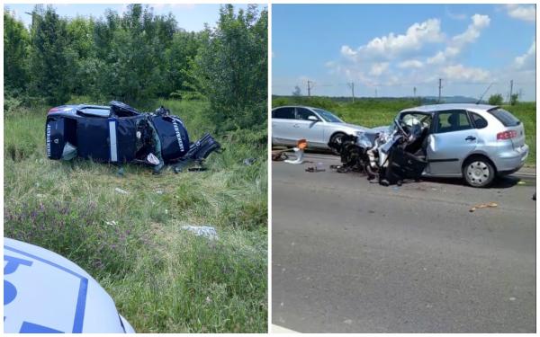 Accident mortal la Filiași. O autospecială a Jandarmeriei aflată în misiune a fost aruncată pe câmp, după un impact frontal