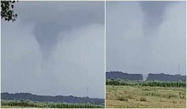 Tornadă filmată în Tulcea. Vârtejul s-a format pe drumul dintre Murighiol și Mahmudia
