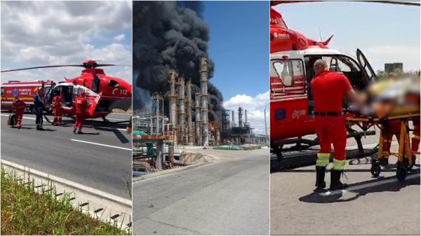 Explozie la Petromidia, starea victimelor. O persoană a murit, iar o alta cu arsuri pe aproape jumătate de corp a fost evacuată cu elicopterul