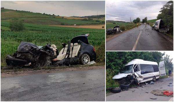 Accident cumplit în Cluj, impact devastator între un BMW şi un microbuz. Şapte oameni au ajuns la spital