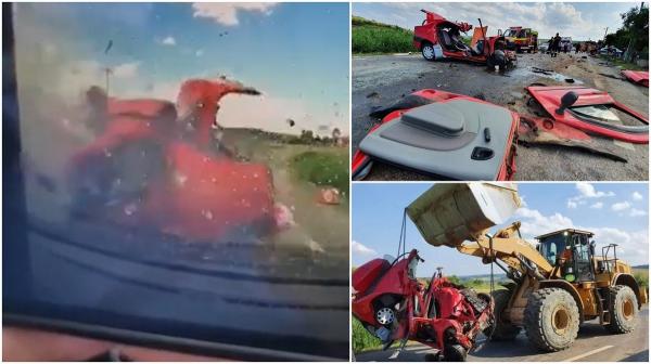 Accidentul înfiorător din Cluj a fost filmat. Momentul în care un Logan este spulberat de TIR, surprins de camere