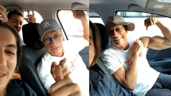 Jean Claude van Damme, filmat într-o mașină cu români în timp ce ascultă manele. Şoferul a făcut live pe facebook