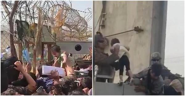 În pragul disperării, afganii își aruncă copiii peste gardurile cu sârmă ghimpată la aeroportul din Kabul. VIDEO