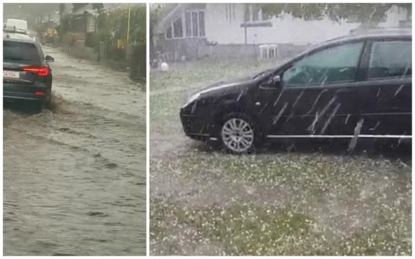 O ploaie cu grindină a făcut prăpăd în Fălticeni. În câteva minute, străzile au fost acoperite de ape