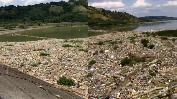 Tone de gunoaie plutesc în zona barajului Dridif, de lângă Făgăraş