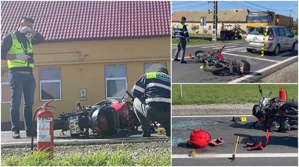 Tânără motociclistă în stare critică, după ce mașina din față a frânat brusc pe trecere. Șoferița ar fi încercat să evite un cățel