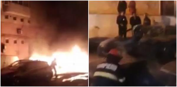 Flăcările şi exploziile puternice i-au speriat pe gălățeni, după ce mai multe mașini au luat foc: ''Nici n-am putut să ieşim din bloc, uşile sunt topite''