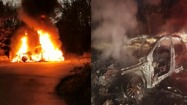 Un bărbat a scăpat ca prin urechile acului dintr-o mașină cuprinsă de flăcări, în Vâlcea