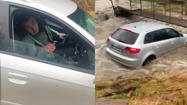 Cum a fost salvat tânărul care s-a aventurat cu mașina în puhoaie, la Cheia. ”Când a ieșit nu mai era așa curajos”