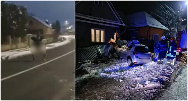 Un șofer s-a dezbrăcat în fața pompierilor şi a început să fugă pe jumătate gol, după ce s-a înfipt cu mașina într-o casă la Gilău, în Cluj