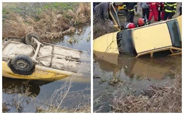 Sfârșit cumplit pentru un bărbat din Dolj. A murit după ce s-a răsturnat cu mașina într-un canal cu apă