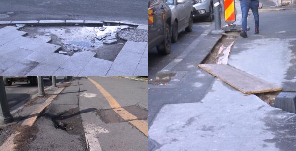 "Mă împiedic din doi în doi metri". Bucureştenii, nevoiţi să facă slalom printre gropi. Trotuarele din Capitală arată ca după bombardament