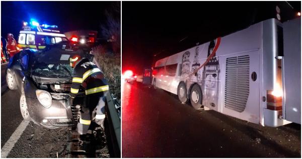 Autocar cu 60 de oameni la bord, accident mortal în Suceava. Un tânăr a sfârșit pe loc, la volanul unei Alfa Romeo