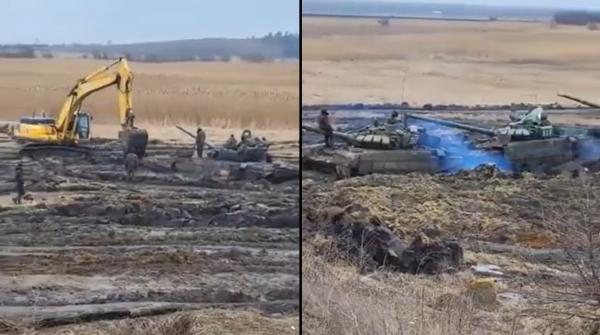 Mai multe tancuri rusești ar fi rămas împotmolite în noroi, în zona Rostov din apropierea graniței cu Ucraina