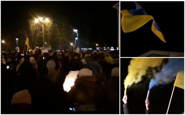 Protest cu sute de oameni la Mariupol, în Doneţk, după invazia militară începută de Putin în Ucraina