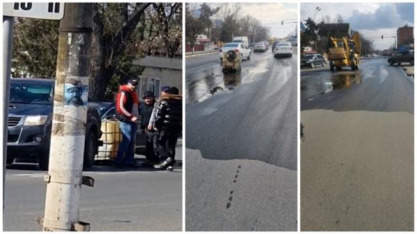 Un român a cumpărat 1.000 de litri de motorină, apoi i s-a răsturnat containerul pe șosea, la Tecuci. Pierdere uriașă și amendă de la ISU