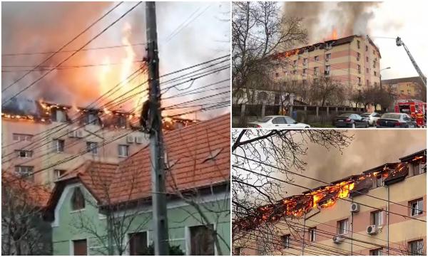 Mansarda unui bloc, cuprinsă de flăcări în Complexul Studențesc din Timișoara. Zeci de oameni au fost evacuați