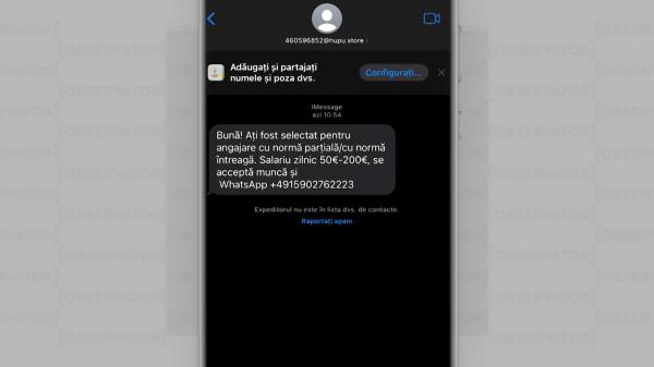 "Aţi fost selectat pentru angajare. Salariu zilnic 50-200 de euro." Ce urmează dacă răspunzi la acest SMS