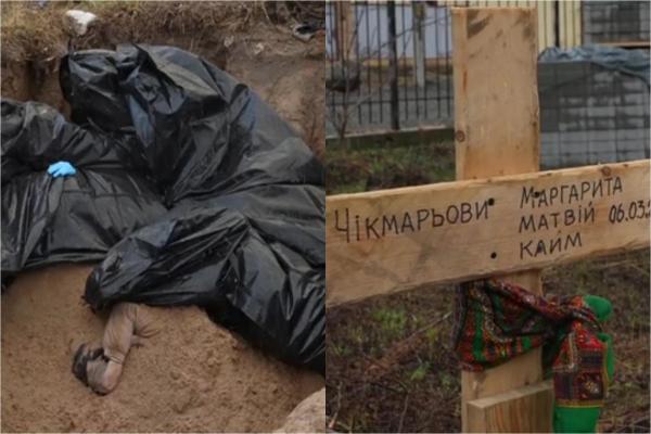Ororile din Bucha: într-o singură groapă comună a fost pusă o familie întreagă, cameră de tortură cu cinci cadavre, descoperită