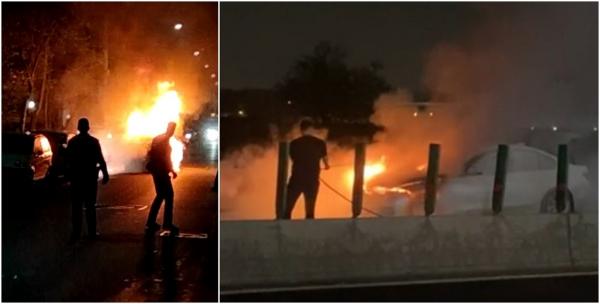 "Plecaţi, mă, de acolo! Arde de zece minute". Două mașini au luat foc în mers, din cauza unor defecţiuni la motor