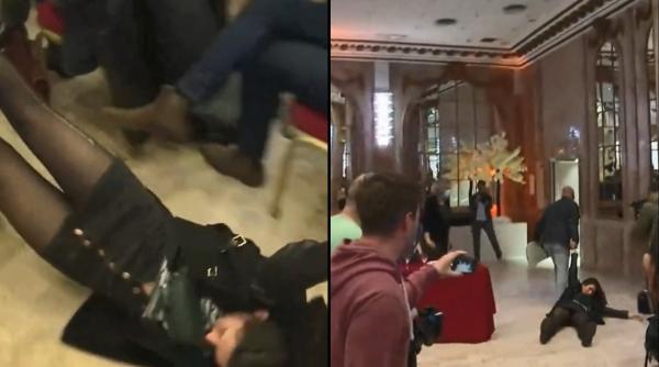 Femeie pusă la pământ și târâtă pe jos, după ce a afișat o fotografie cu Marin Le Pen și Vladimir Putin