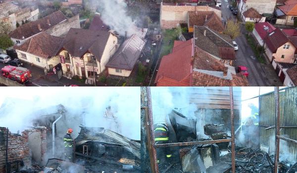 IMAGINI DRONĂ. Incendiu puternic în Târgu Mureş. Două case și un laborator de analize medicale au luat foc