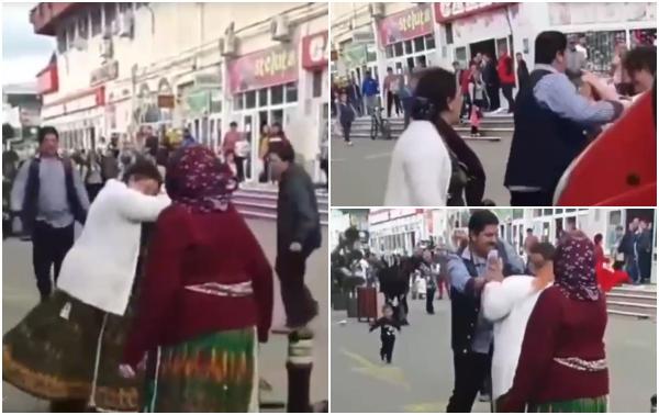 Circ în Piaţa Centrală din Târgu Jiu: Două femei de etnie romă s-au luat la bătaie în văzul tuturor. Un bărbat a intervenit cu palme să le despartă