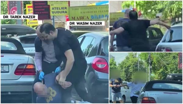 Medici cunoscuți, filmați cum își bat vecinul în centrul Capitalei. L-au luat la pumni, după ce unul dintre ei i-a blocat cu mașina accesul în curte