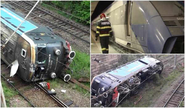 Probleme în lanţ pe calea ferată: O locomotivă a luat foc în gara din Sinaia, iar o alta s-a răsturnat în Hunedoara
