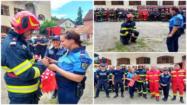 Cerere inedită în căsătorie. Un pompier din Caraş-Severin şi-a cerut iubita de soţie, după un exerciţiu de simulare la cutremur