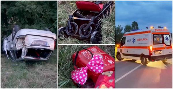 Accident cumplit, o fetiţă de numai un an printre victime. O familie s-a răsturnat cu mașina, pe drumul care leagă Timişoara de Buziaş