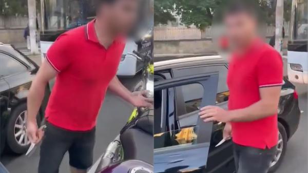 "Bă eşti nebun? Nu ţi-e ruşine mă?" Motociclist ameninţat de un şofer cu cuţitul, după ce s-au şicanat în trafic, în Bacău