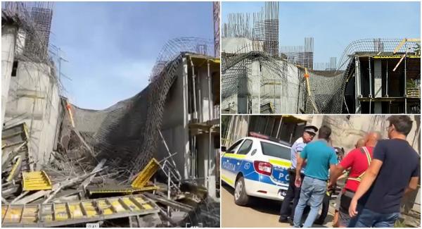 Clipe de groază pe un șantier din Timișoara. Cofragul unui planşeu s-a prăbușit în timp ce muncitorii turnau beton la o parcare supraterană