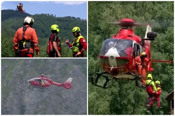 Imagini spectaculoase: salvamontiştii români s-au antrenat la înălţime, cu elicoptere SMURD. "Greșelile nu sunt admise"