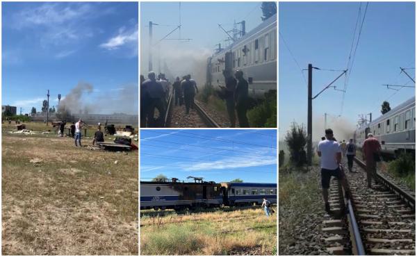 "Băi, ieşiţi, bă, de acolo!". 250 de călători au trăit spaima vieţii lor, în Teleorman. Locomotiva trenului a luat foc pe calea ferată