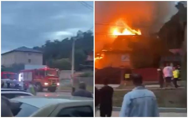 Casă mistuită de flăcări în Moineşti, judeţul Bacău: acoperişul, făcut scrum