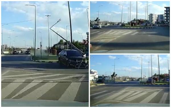 Accident bizar în Mamaia, surprins de o cameră de bord: Un şofer pierde controlul volanului şi distruge tot în cale