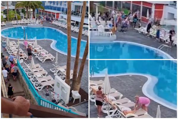 "Haos, nu vacanţă". Goană nebună după şezlonguri, de la prima oră. Turiştii "înarmaţi" cu prosoape, filmaţi în Tenerife