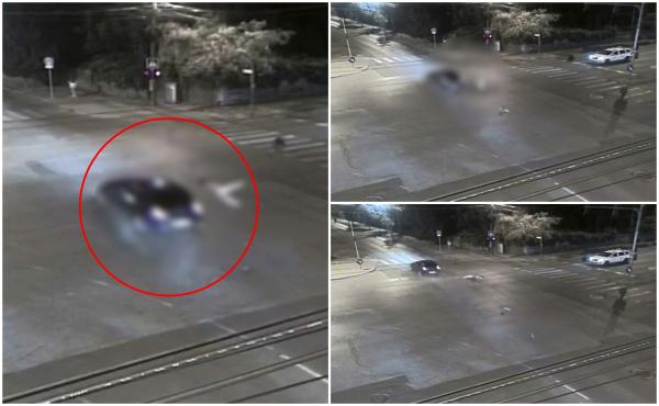 Momentul în care un tânăr din Timişoara, aflat pe trotinetă, este aruncat în aer şi târât câţiva metri, după un impact puternic cu o maşină