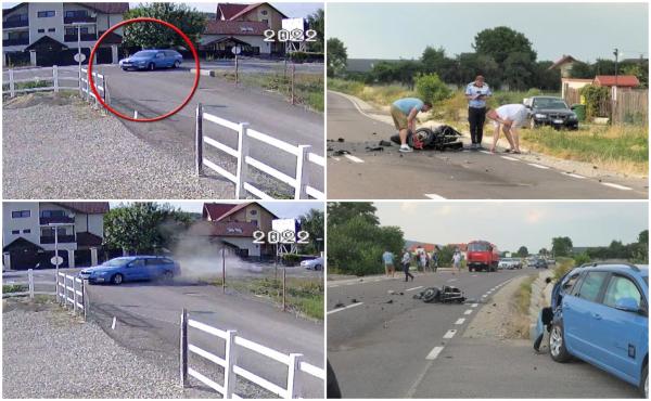 Accident grav pe o stradă din Braşov. Un motociclist a fost aruncat câţiva metri, după impactul cu o maşină