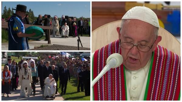 Moment istoric la turneul Papei Francisc în Canada. Suveranul Pontif s-a rugat pentru nativii masacrați: "Ajută-ne să fim vindecați de rănile noastre"